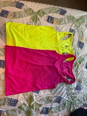 Danskin Neon Yellow Racerback Tank Top with Pink Accent